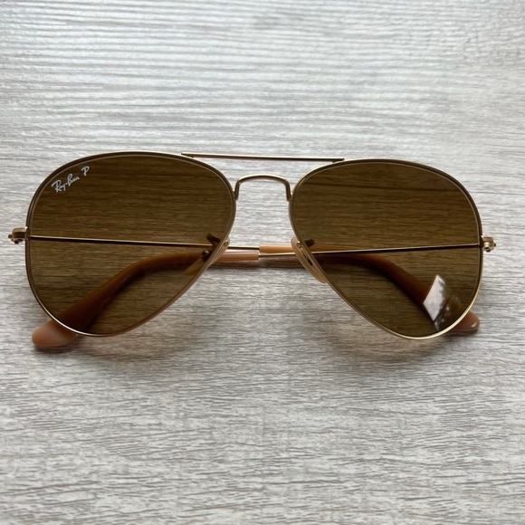 Ray-Ban Accessories - Brown/Gold Ray Ban Aviator Gradient/Polarized for $130